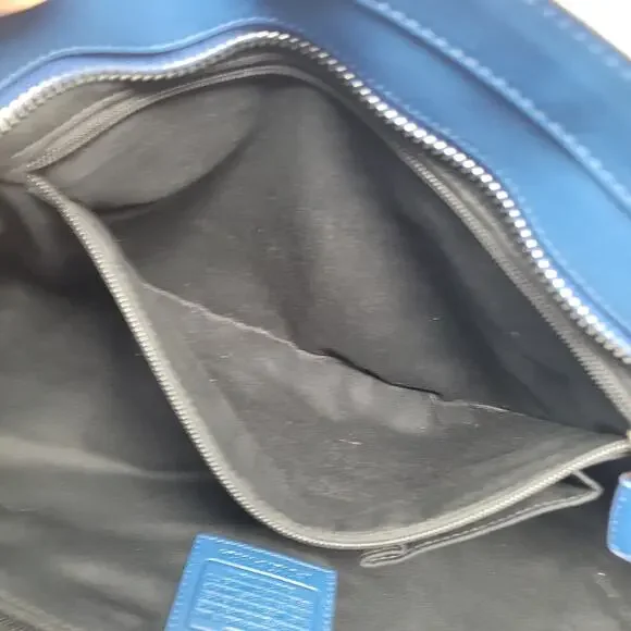 Coach Legacy Tanner Blue Purse Bag Double Handle W Satin Dust Bag Handbag Large